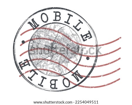 Mobile, AL, USA Stamp Map Postal. Silhouette Seal Roads and Streets. Passport Round Design. Vector Icon. Design Retro Travel National Symbol.