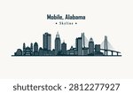 Mobile Alabama City Skyline Vector.