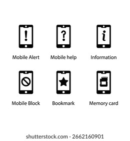 Mobile Alert, Mobile help, Information, Mobile Block, Bookmark, Memory card, icon