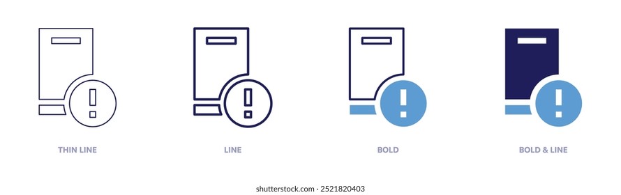 Mobile alert icon in 4 different styles. Thin Line, Line, Bold, and Bold Line. Duotone style. Editable stroke.