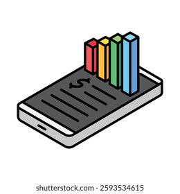 Mobile Analysis isometric outline 3d mini illustration icon, use for modern concept, UI or UX kit, web and app development. related to business, finance, economy.