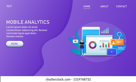 Mobile analytics, Analytics application, Business analysis flat design vector illustration