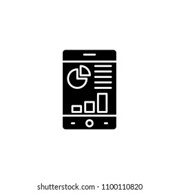Mobile analytics black icon concept. Mobile analytics flat  vector symbol, sign, illustration.