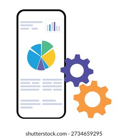 Mobile Analytics Dashboard Illustration with Charts, Settings and Data Visualization