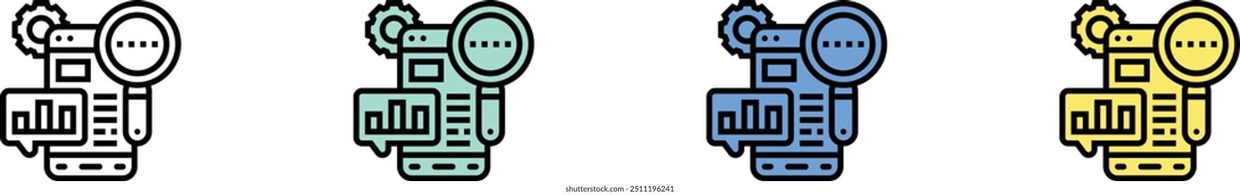 mobile analytics icon. Outline, Green, Blue and Yellow Style Design Isolated On White Background