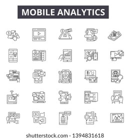Mobile analytics line icon signs. Linear vector outline illustration set concept.