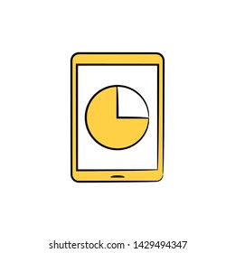 mobile analytics, pie chart smart phone in yellow theme