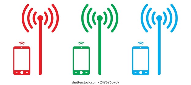 Conjunto de iconos de antena móvil. Icono de antena móvil. Iconos de torre móvil. Colección de torres de comunicación. Iconos de señal inalámbrica del receptor del transmisor.