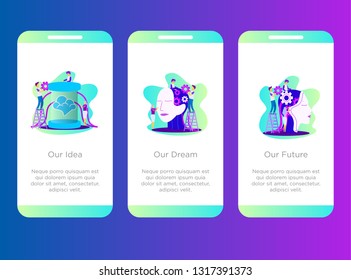 mobile aplication idea concept. Machine learning, artificial intelligence, digital brain and artificial thinking process concept, violet palette. Vector landing page.