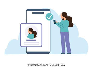 Cuenta de App móvil registrada con éxito, Inicio de sesión exitoso a través del teléfono inteligente. Elementos gráficos para información pop-up ui, infografías