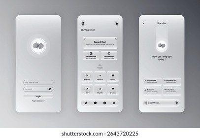 Mobile App AI Interface Elements – Business UI Design Collection with Buttons, Calendars, Menus, and Login Forms