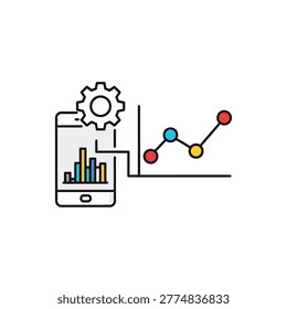 Mobile app analytics dashboard with growth chart and gear icon Vector