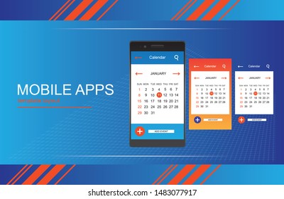 Mobile App Android Flat Interface. Easy-edit layered vector file