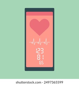 App móvil para el seguimiento de la presión arterial, diseño plano de la Ilustración vectorial