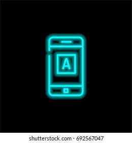 Mobile app blue glowing neon ui ux icon. Glowing sign logo vector