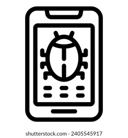 Mobile app bug icon outline vector. Application software debugging. Quality assurance tester