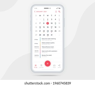 Mobile App Calendar Planner Concept, Activity Calendar Template UI UX, Smartphone Calendar Schedule Agenda Annual Planning Meeting Application, Calendar Events, Appointment, Event App, Vector Phone