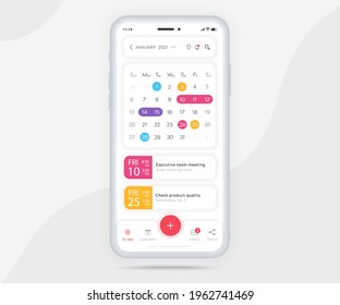 Mobile app calendar planner concept, Activity calendar template UI UX, Smartphone calendar schedule agenda annual planning meeting application, Calendar events, Appointment, Event app, Vector phone