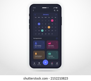 Mobile app calendar planner concept, Appointment calendar template UI UX, Smartphone calendar schedule agenda annual planning meeting application, Calendar events, Activity, Event app, Vector phone