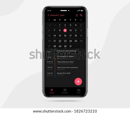Mobile app calendar planner concept, Activity calendar template UI UX, Smartphone calendar schedule agenda annual planning meeting application, Calendar events, Appointment, Event app, Vector phone
