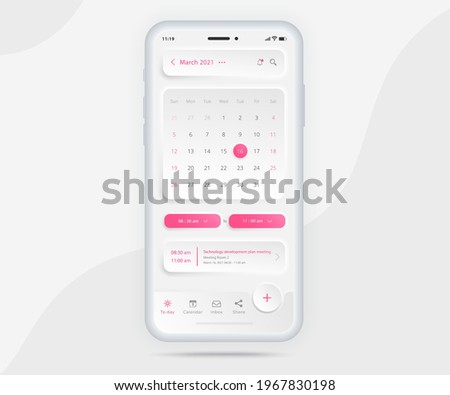 Mobile app calendar planner concept, Activity calendar template UI UX, Smartphone calendar schedule agenda annual planning meeting application, Calendar events, Appointment, Event app, Vector phone