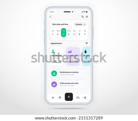 Mobile app calendar planner concept, Appointment calendar template UI UX, Smartphone calendar schedule agenda annual planning meeting application, Calendar events, Activity, Event app, Vector phone