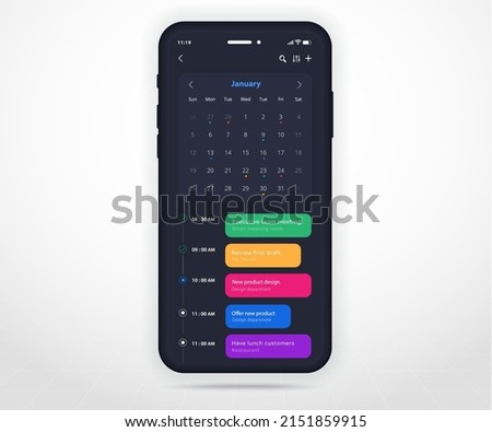 Mobile app calendar planner concept, Appointment calendar template UI UX, Smartphone calendar schedule agenda annual planning meeting application, Calendar events, Activity, Event app, Vector phone