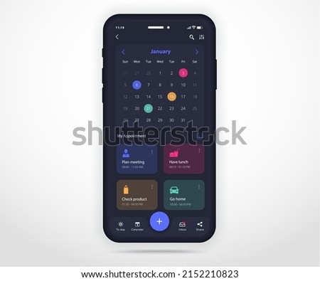 Mobile app calendar planner concept, Appointment calendar template UI UX, Smartphone calendar schedule agenda annual planning meeting application, Calendar events, Activity, Event app, Vector phone