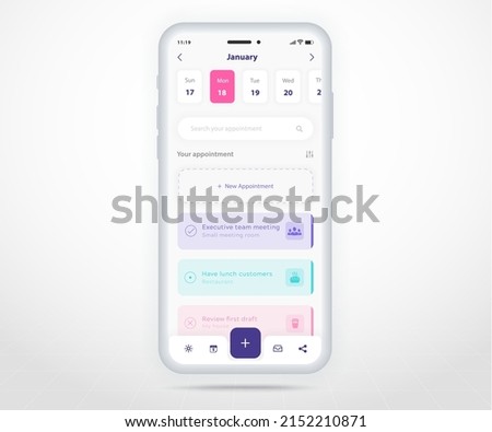 Mobile app calendar planner concept, Appointment calendar template UI UX, Smartphone calendar schedule agenda annual planning meeting application, Calendar events, Activity, Event app, Vector phone