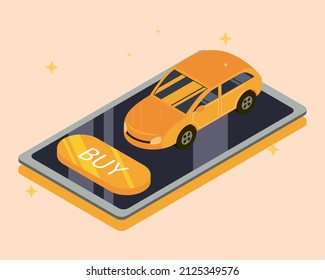 concepto de compra de coches de aplicación móvil