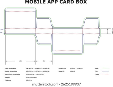 Mobile App Card Box Packaging Die Cut Template With Dimensions And Details