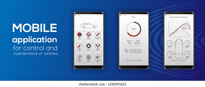 Mobile app cars infographic template with modern design weekly and annual statistics graphs. Cars statistic, web design, UI elements. Vector EPS 10