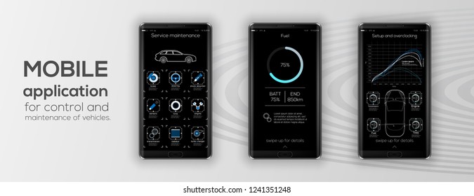 Mobile app cars infographic template with modern design weekly and annual statistics graphs. Cars statistic, web design, UI elements. Vector EPS 10