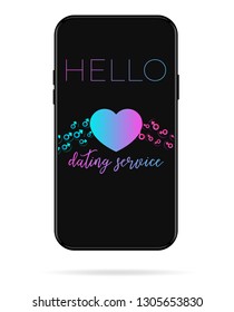 mobile app design concept. Ultraviolet heart on dark black background with man and woman gender symbols. Dating service logo. 