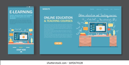 Mobile App design and Landing page design template for Online Education, courses, E-learning, Video Tutorials and Online testing. Easy to edit and customize. Modern Vector illustration concepts