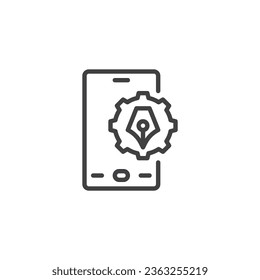 Mobile App Design line icon. linear style sign for mobile concept and web design. Mobile application development outline vector icon. Symbol, logo illustration. Vector graphics