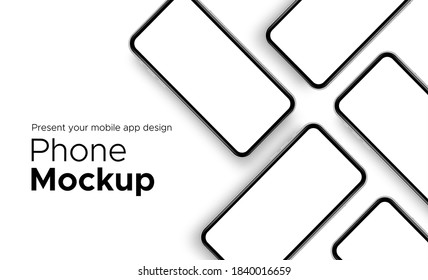 Mobile app design phone showcase mockup with space for text isolated on white background. Vector illustration