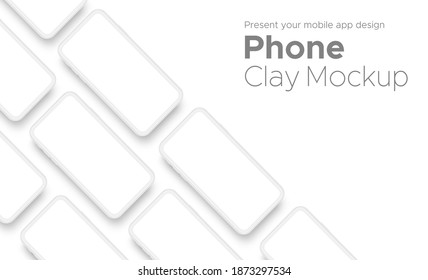 Mobile App Design Smartphone Clay Mockup With Space for Text Isolated on White Background. Vector Illustration