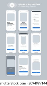 Mobile app design. UI UX wireframe kit for smartphone. New OS Onboarding screens.