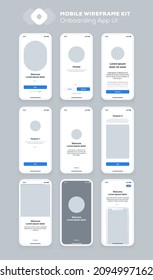 Mobile app design. UI UX wireframe kit for smartphone. New OS Onboarding screens.