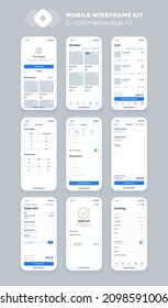 Mobile app design. UI UX wireframe kit for smartphone. New OS E-commerce screens.