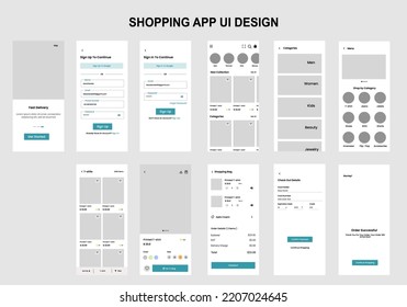 Diseño de aplicaciones móviles. Diseño vectorial de UI UX para aplicación móvil. diseño de aplicaciones de compras en línea.