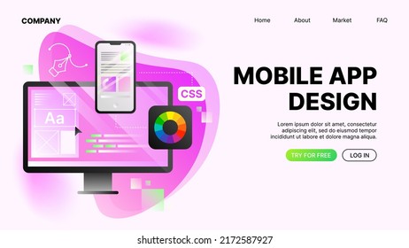 Mobile App Design. Website Page Horizontal Template. Vector illustration