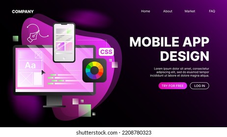 Mobile App Design. Website Page Horizontal Template. Vector illustration