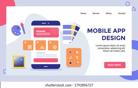 Mobile app design wireframe on smartphone campaign for web website home homepage landing page template banner with modern flat style