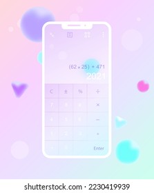 Mobile app design.mobile calculator image. glassmorphism, a new trend in design.