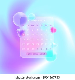 Mobile app design.mobile calendar image. glassmorphism, a new trend in design.