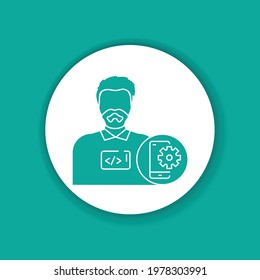 Mobile app developer color glyph icon.  Pictogram for web page, mobile app, promo. UI UX GUI design element. Editable stroke