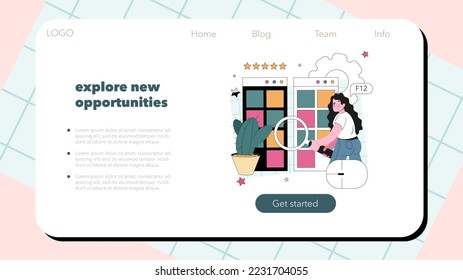 Mobile app developer web banner or landing page. Smartphone application interface design for different platforms. IT specialist building a software for mobile devices. Vector flat illustration
