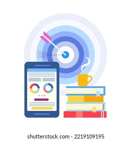 Mobile App development, Mobile App Analytics, Social Media Marketing Vector illustration